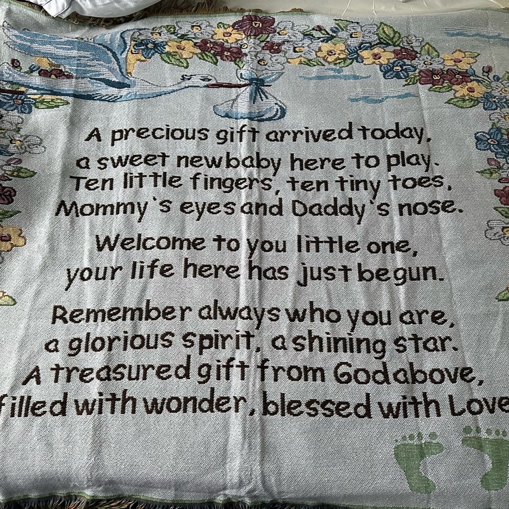 Nursery BABY’S ARRIVAL tapestry throw blanket 36” X 48”cotton Blend Excellent